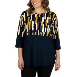 COS Abstract Mix Media Oversized Long Sleeve Blouse Top Medium Navy Blue Yellow